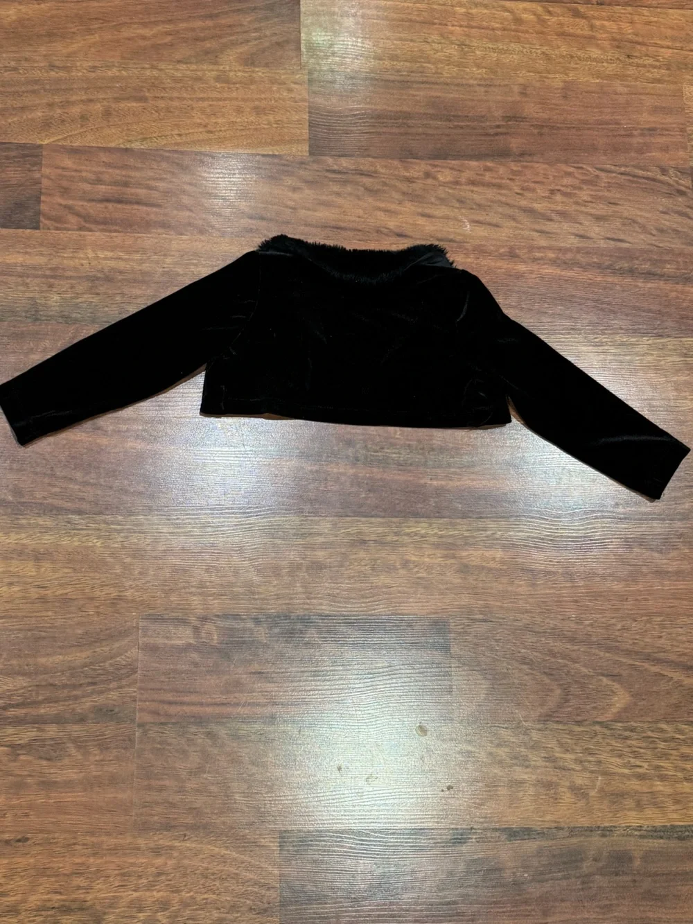 Cherokee - Black Velvet Cropped Bolero Jacket with Faux Fur Trim